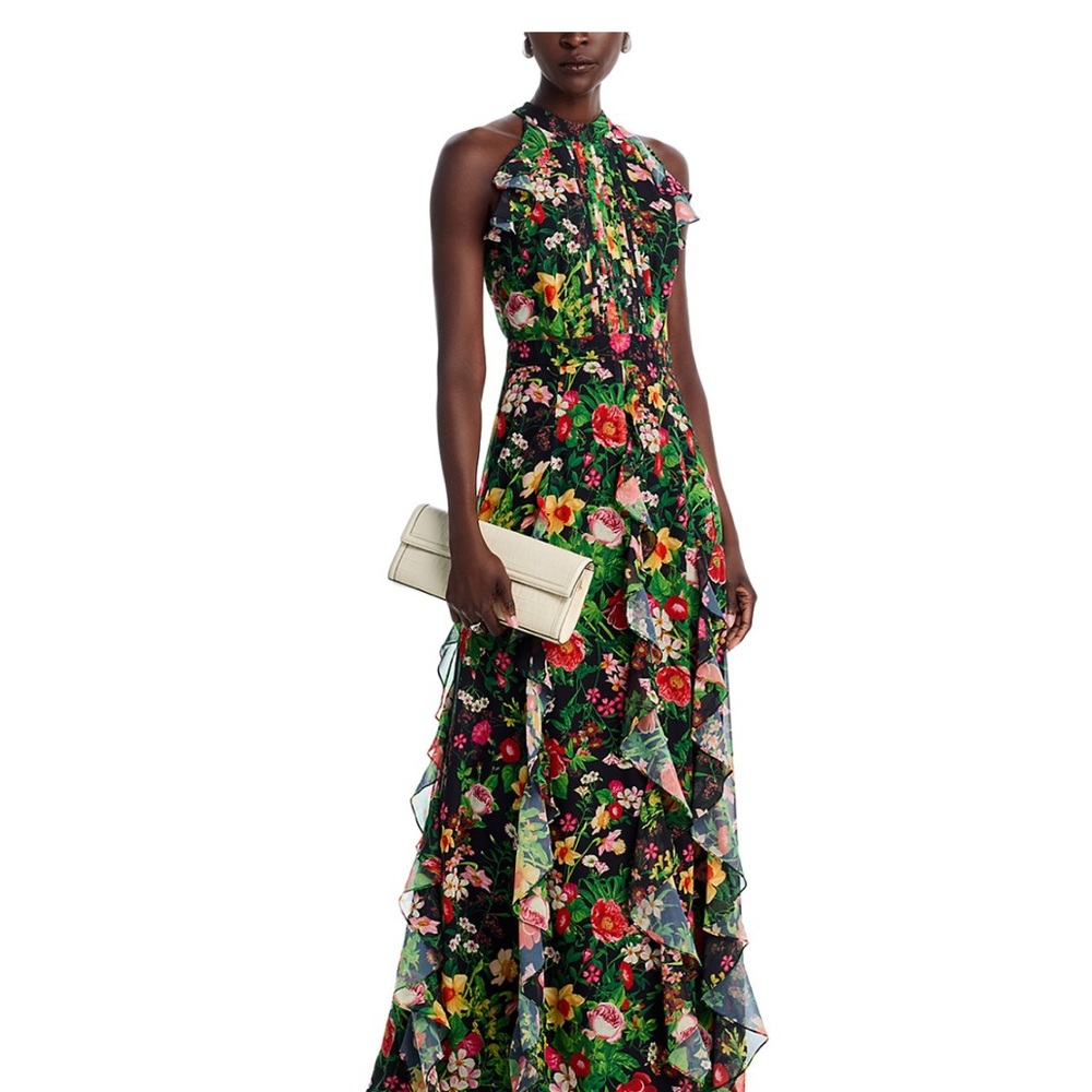 Aqua Floral Halter Maxi Dress